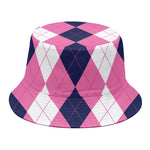 Pink Blue And White Argyle Pattern Print Bucket Hat