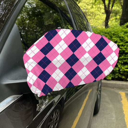 Pink Blue And White Argyle Pattern Print Car Side Mirror Covers