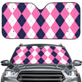 Pink Blue And White Argyle Pattern Print Car Windshield Sun Shade