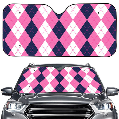 Pink Blue And White Argyle Pattern Print Car Windshield Sun Shade