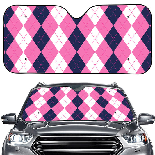 Pink Blue And White Argyle Pattern Print Car Windshield Sun Shade