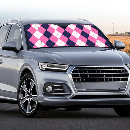 Pink Blue And White Argyle Pattern Print Car Windshield Sun Shade