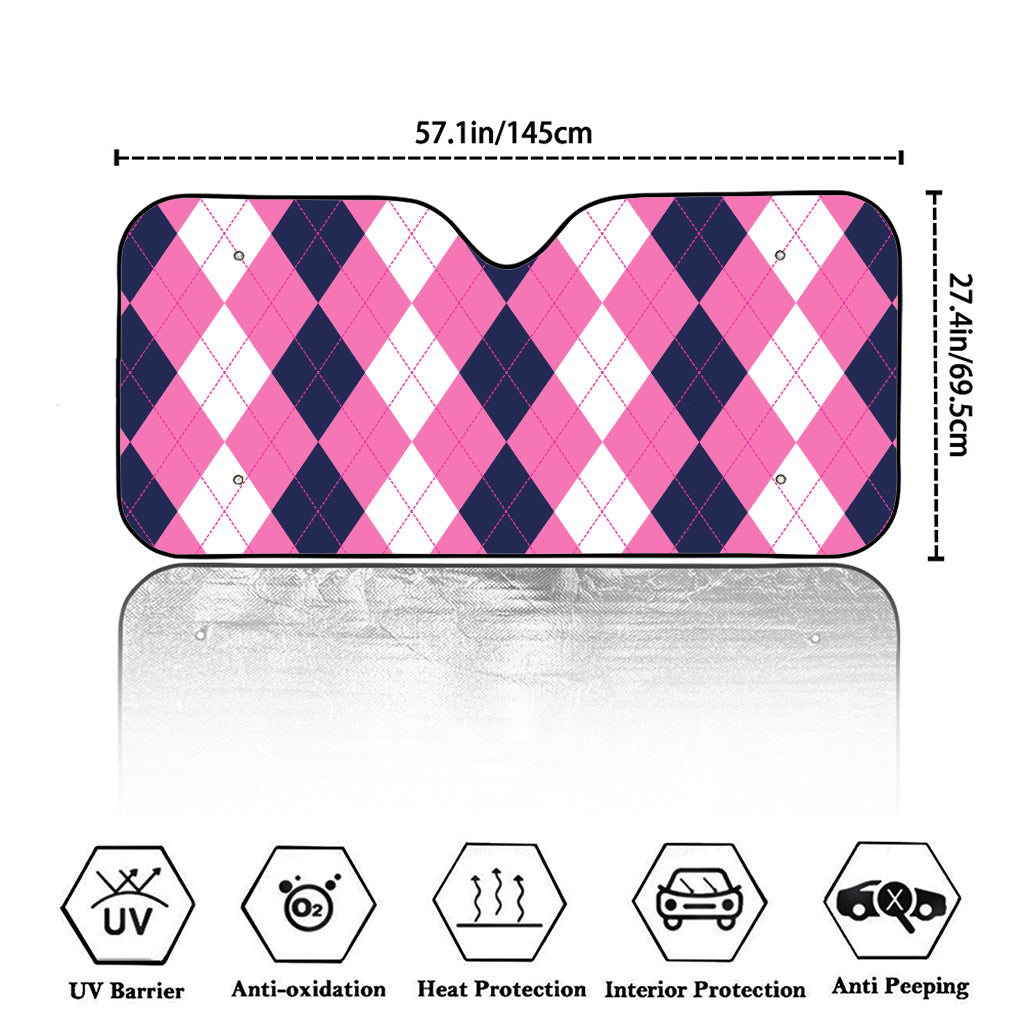 Pink Blue And White Argyle Pattern Print Car Windshield Sun Shade