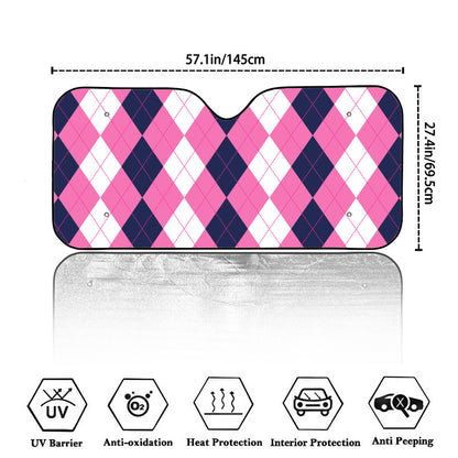 Pink Blue And White Argyle Pattern Print Car Windshield Sun Shade