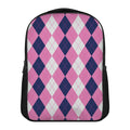 Pink Blue And White Argyle Pattern Print Casual Backpack