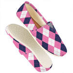 Pink Blue And White Argyle Pattern Print Casual Shoes