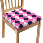 Pink Blue And White Argyle Pattern Print Chair Cushion Cover