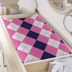 Pink Blue And White Argyle Pattern Print Changing Pad Cover