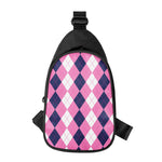 Pink Blue And White Argyle Pattern Print Chest Bag