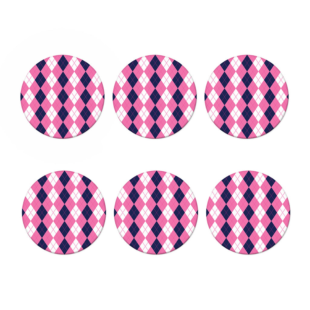 Pink Blue And White Argyle Pattern Print Coaster Set