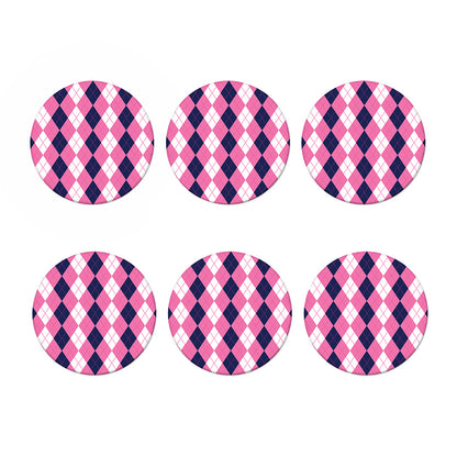 Pink Blue And White Argyle Pattern Print Coaster Set