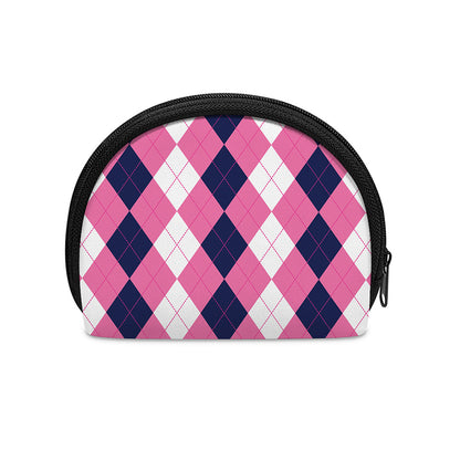 Pink Blue And White Argyle Pattern Print Coin Purse