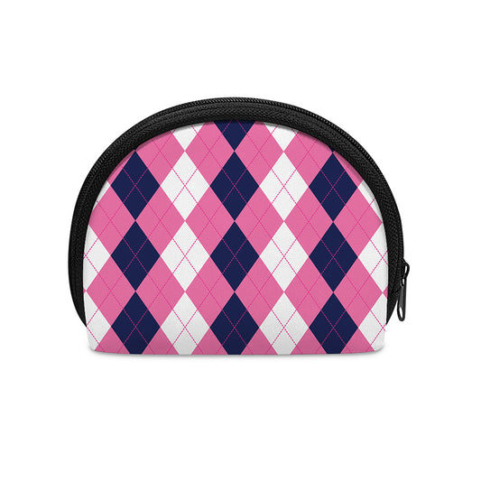 Pink Blue And White Argyle Pattern Print Coin Purse