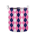 Pink Blue And White Argyle Pattern Print Collapsible Laundry Basket