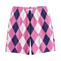 Pink Blue And White Argyle Pattern Print Cotton Shorts