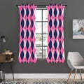 Pink Blue And White Argyle Pattern Print Grommet Curtain Panels