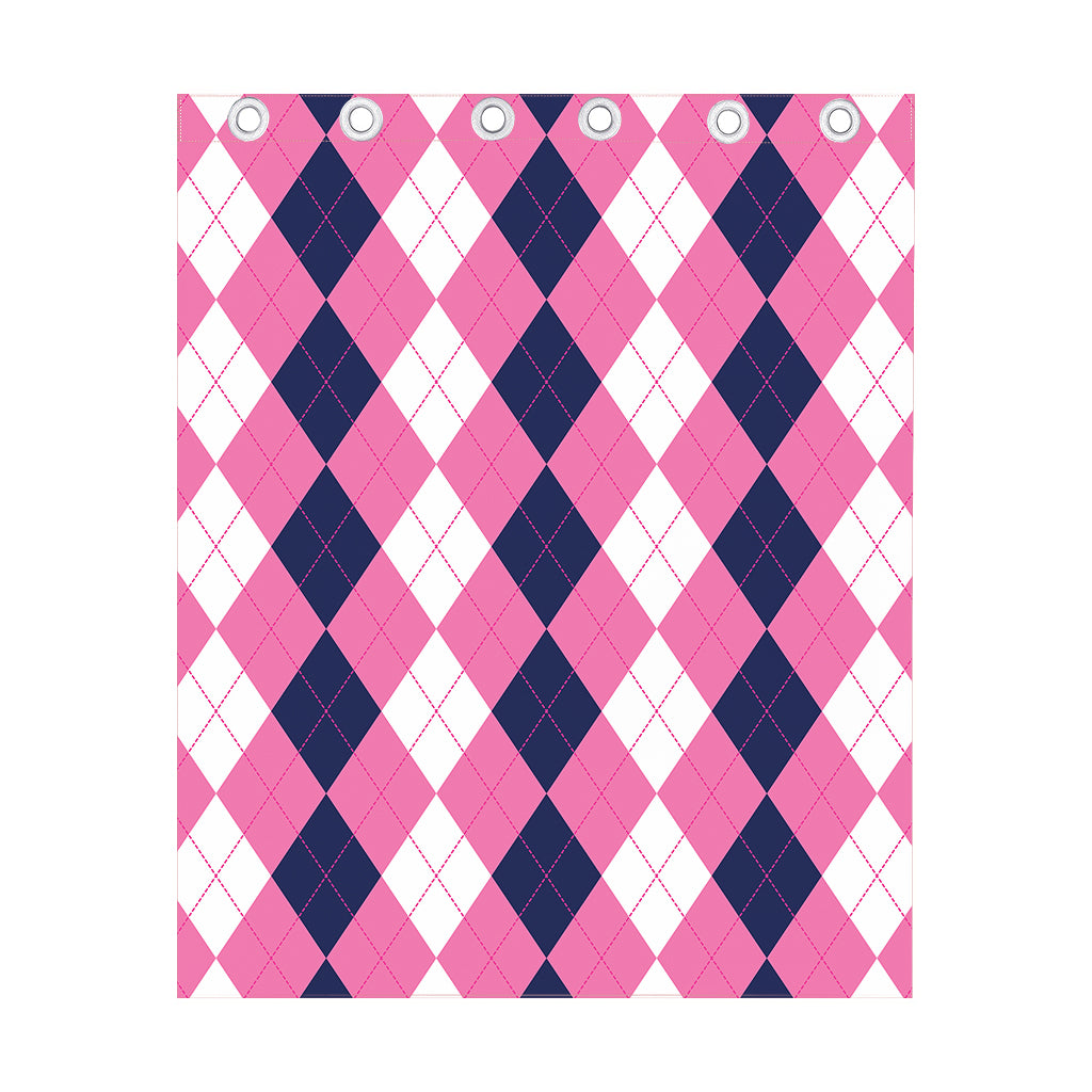 Pink Blue And White Argyle Pattern Print Curtain