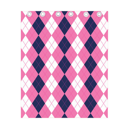 Pink Blue And White Argyle Pattern Print Curtain