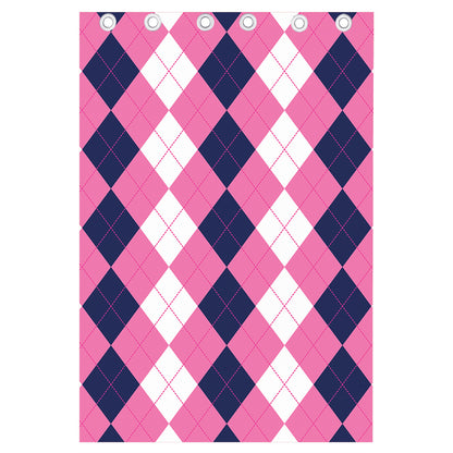 Pink Blue And White Argyle Pattern Print Curtain