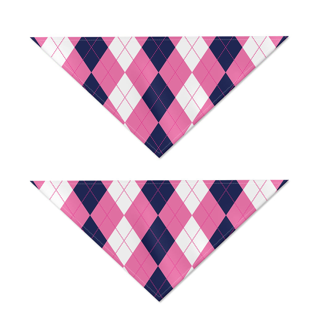 Pink Blue And White Argyle Pattern Print Dog Bandana