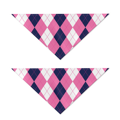 Pink Blue And White Argyle Pattern Print Dog Bandana