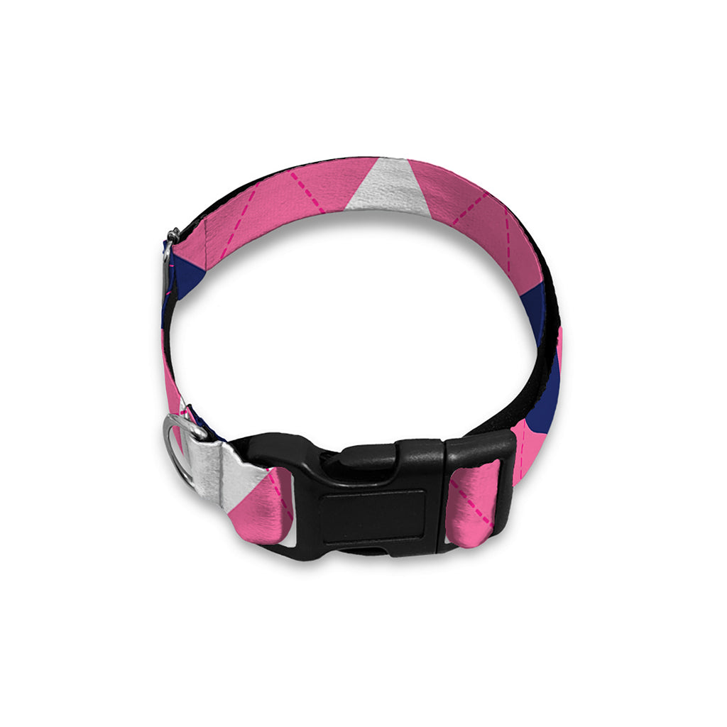 Pink Blue And White Argyle Pattern Print Dog Collar