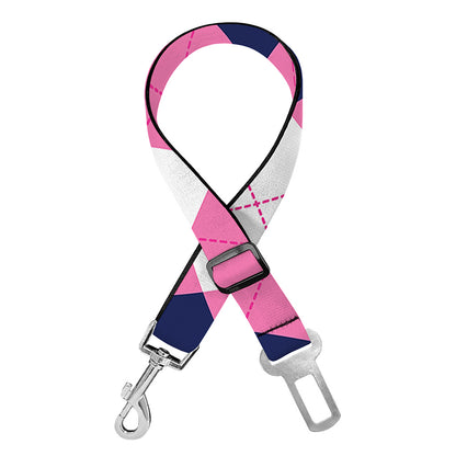 Pink Blue And White Argyle Pattern Print Dog Seat Belt
