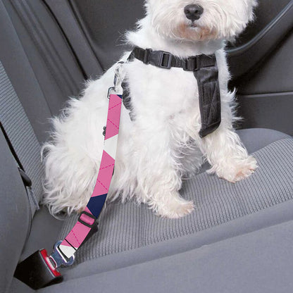 Pink Blue And White Argyle Pattern Print Dog Seat Belt