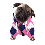 Pink Blue And White Argyle Pattern Print Dog Zip Up Hoodie