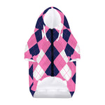 Pink Blue And White Argyle Pattern Print Dog Zip Up Hoodie