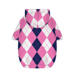 Pink Blue And White Argyle Pattern Print Dog Zip Up Hoodie
