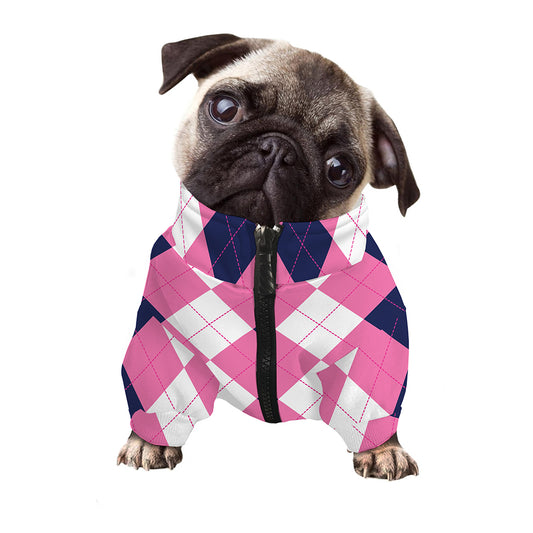 Pink Blue And White Argyle Pattern Print Dog Zip Up Jacket