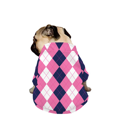 Pink Blue And White Argyle Pattern Print Dog Zip Up Jacket