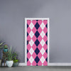 Pink Blue And White Argyle Pattern Print Door Sticker