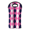 Pink Blue And White Argyle Pattern Print Double Neoprene Wine Tote