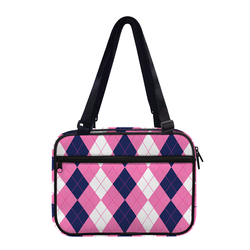 Pink Blue And White Argyle Pattern Print Double Strap Bible Bag