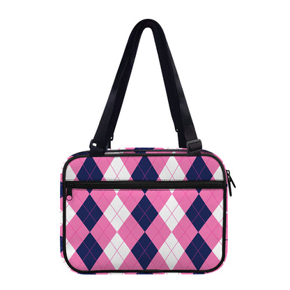 Pink Blue And White Argyle Pattern Print Double Strap Bible Bag