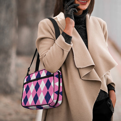 Pink Blue And White Argyle Pattern Print Double Strap Bible Bag