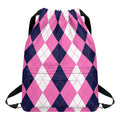 Pink Blue And White Argyle Pattern Print Drawstring Backpack