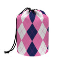 Pink Blue And White Argyle Pattern Print Drawstring Makeup Bag