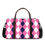 Pink Blue And White Argyle Pattern Print Duffle Bag