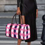 Pink Blue And White Argyle Pattern Print Duffle Bag
