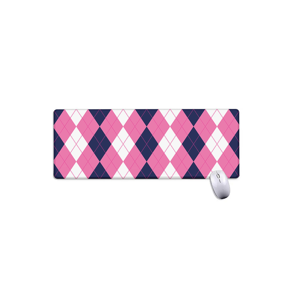 Pink Blue And White Argyle Pattern Print Extended Mouse Pad