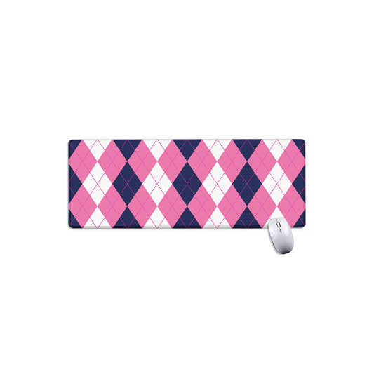 Pink Blue And White Argyle Pattern Print Extended Mouse Pad