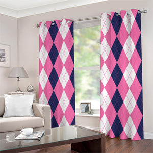 Pink Blue And White Argyle Pattern Print Extra Wide Grommet Curtains