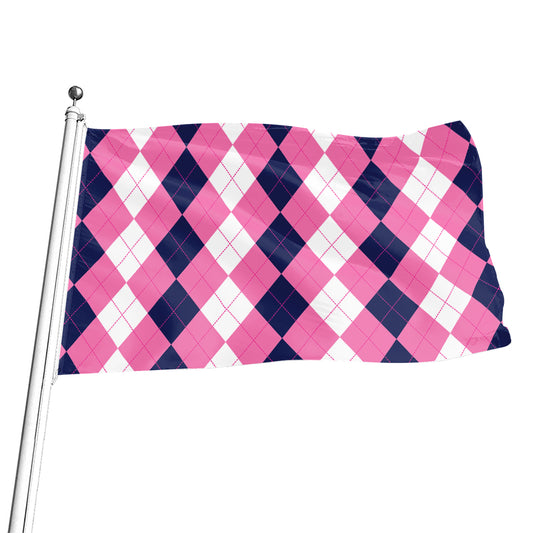 Pink Blue And White Argyle Pattern Print Flag