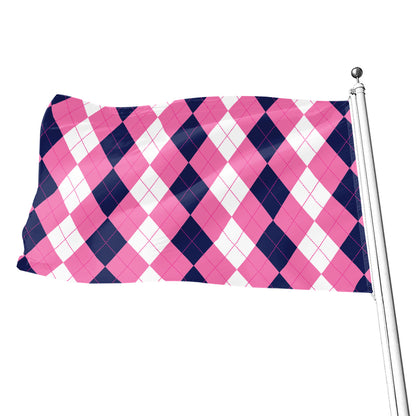 Pink Blue And White Argyle Pattern Print Flag