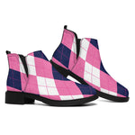 Pink Blue And White Argyle Pattern Print Flat Ankle Boots