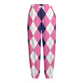 Pink Blue And White Argyle Pattern Print Fleece Lined Knit Pants