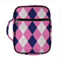 Pink Blue And White Argyle Pattern Print Front Pocket Bible Bag